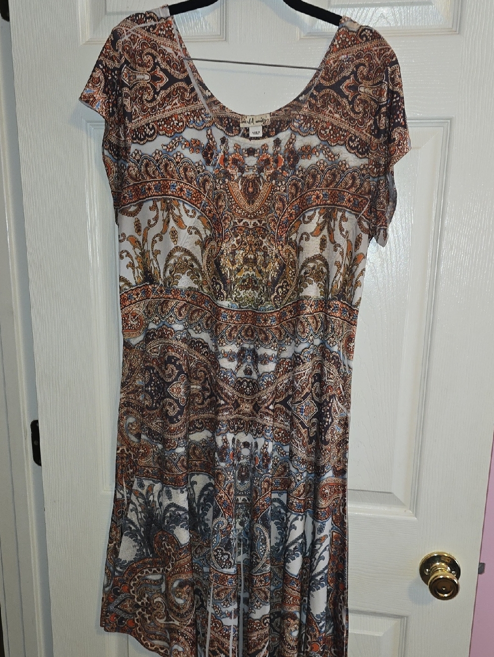 Printed Midi‎ Dress in Brown Paisley